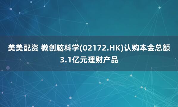 美美配资 微创脑科学(02172.HK)认购本金总额3.1亿元理财产品