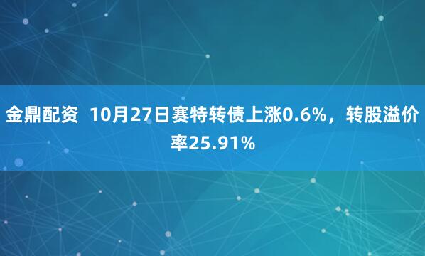 金鼎配资 10月27日赛特转债上涨0.6%,转股溢价率25.91%